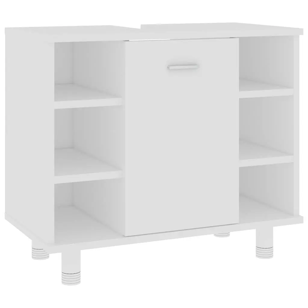 Bathroom Storage Cabinet White Engineered Wood Cupboard 7 Compartments Door