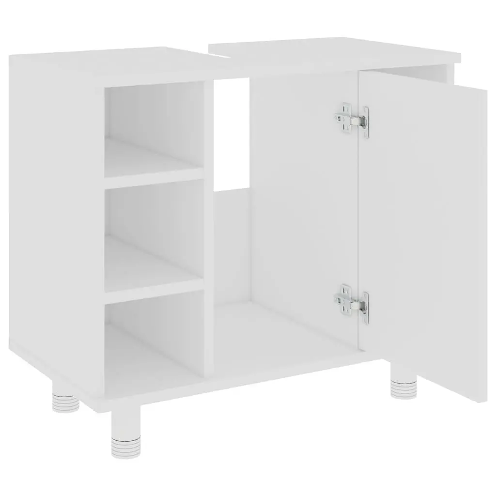 Bathroom Storage Cabinet White Engineered Wood Cupboard 7 Compartments Door