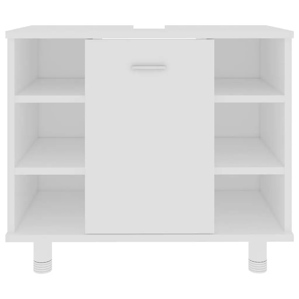 Bathroom Storage Cabinet White Engineered Wood Cupboard 7 Compartments Door