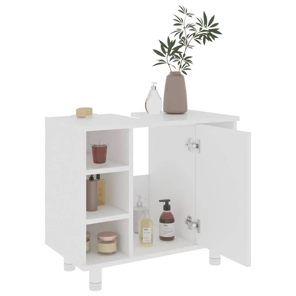 Bathroom Storage Cabinet White Engineered Wood Cupboard 7 Compartments Door
