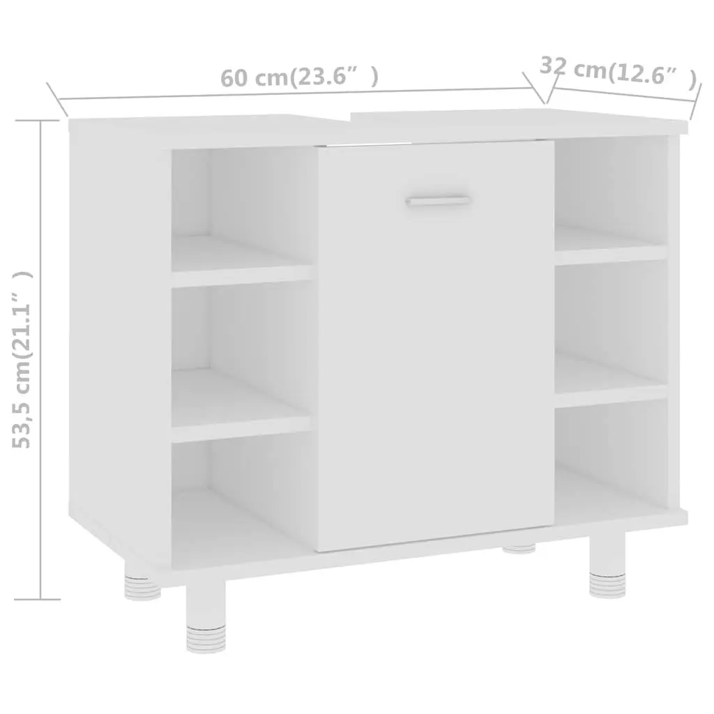 Bathroom Storage Cabinet White Engineered Wood Cupboard 7 Compartments Door