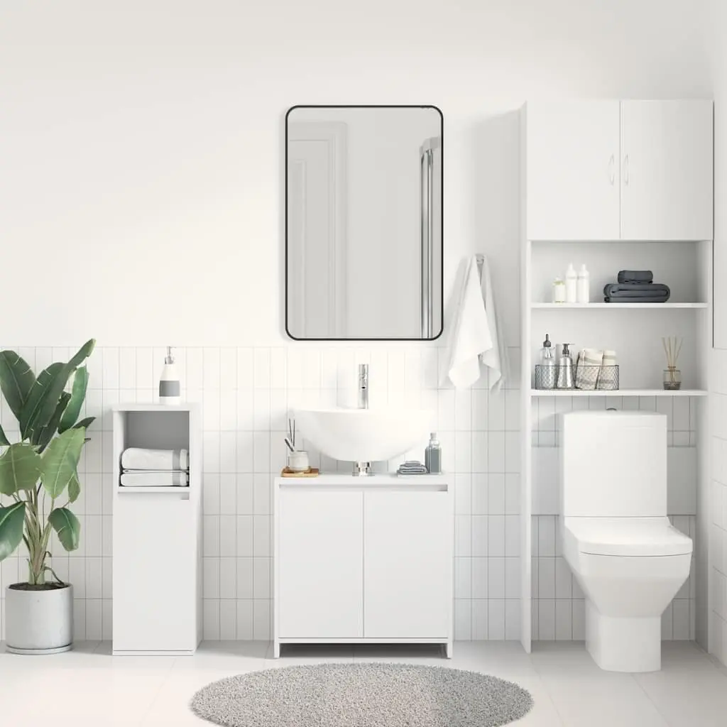 Bathroom Cabinet Storage Cupboard 60x33x61 cm White Engineered Wood 2 Door