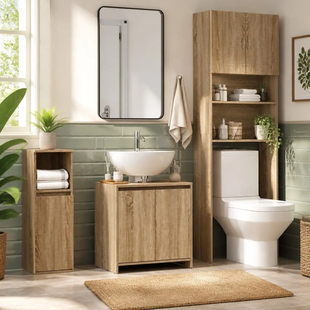 Bathroom Cabinet Storage Cupboard 60 x 33 x 61 cm Brown Engineered Wood