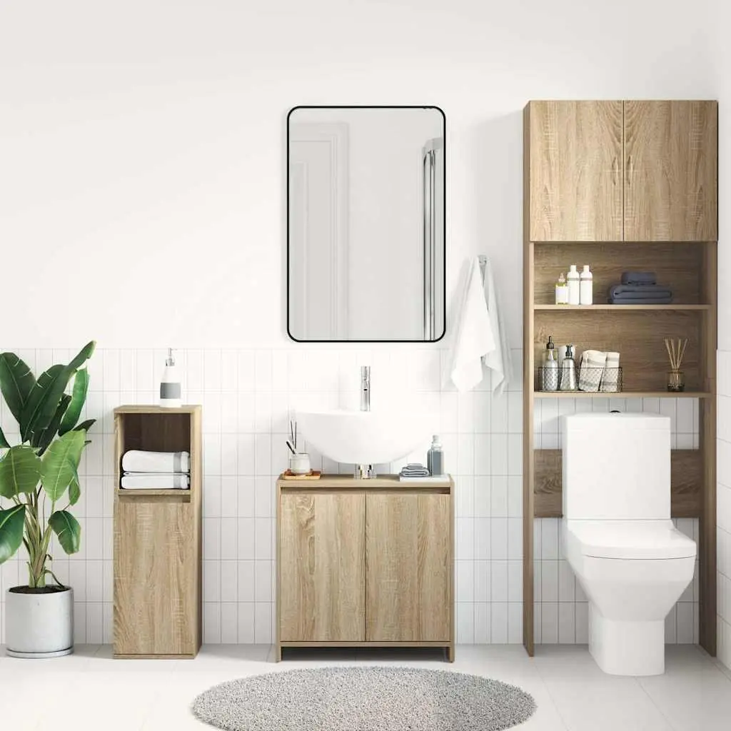 Bathroom Cabinet Storage Cupboard 60 x 33 x 61 cm Brown Engineered Wood