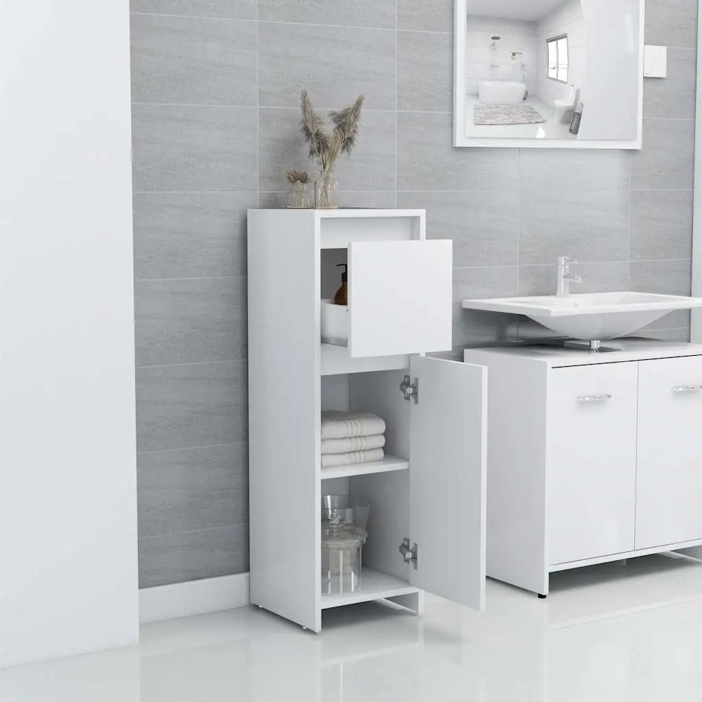 Bathroom Cabinet Storage Cupboard 30x30x95 cm White Engineered Wood Door Drawer