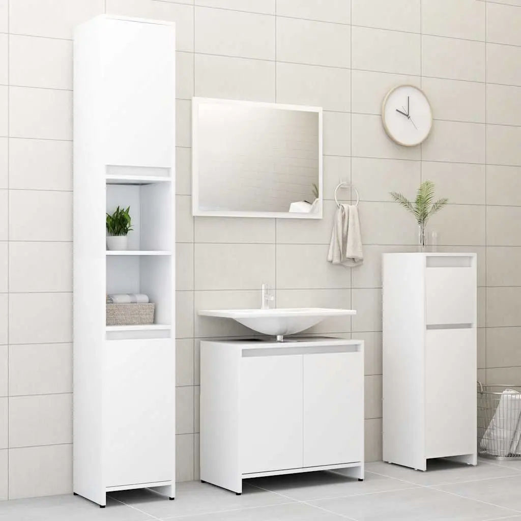 Bathroom Cabinet Storage Cupboard 30x30x95 cm White Engineered Wood Door Drawer
