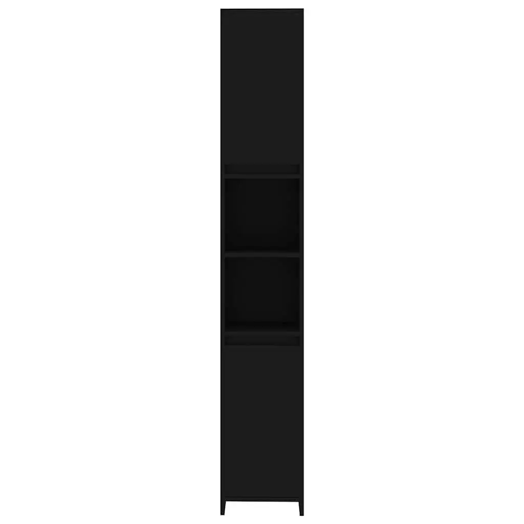 Bathroom Cabinet Black Engineered Wood 30x30x183.5cm 6 Compartments 2 Doors
