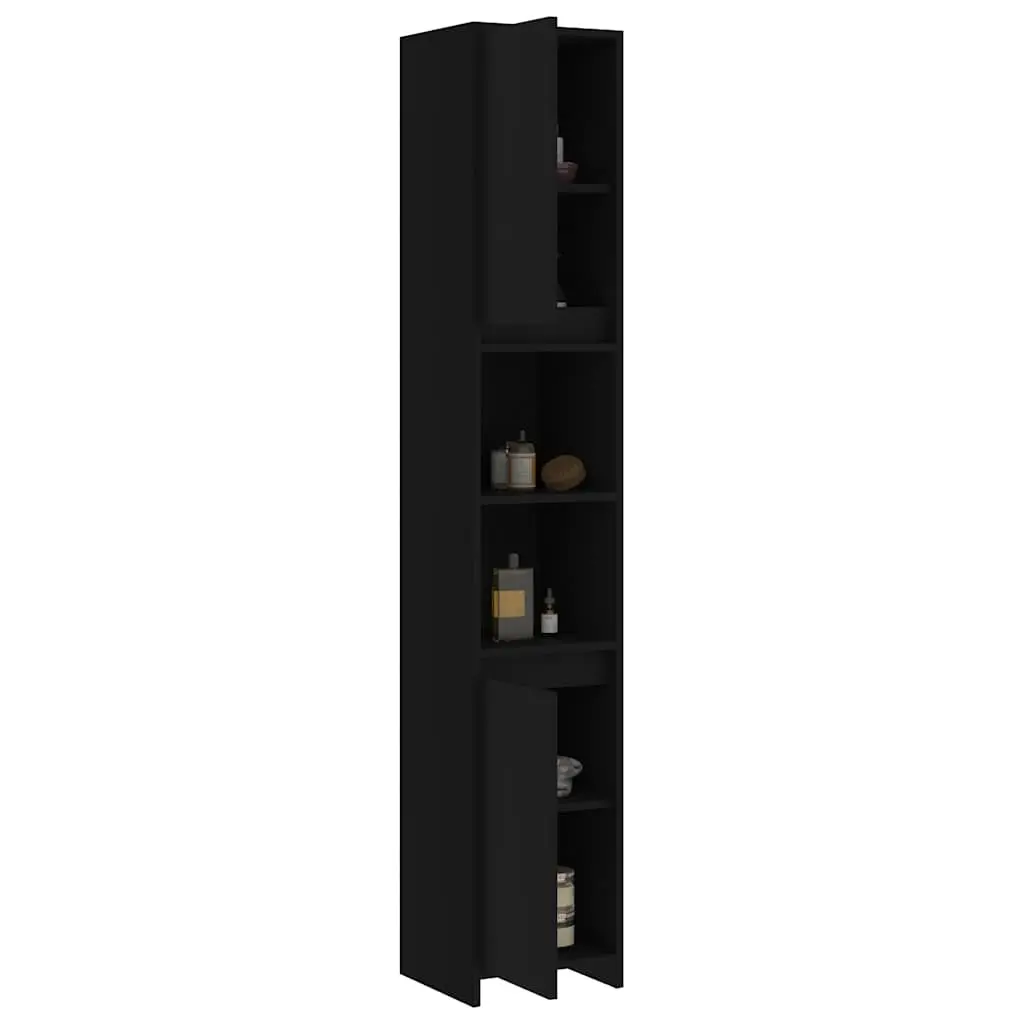 Bathroom Cabinet Black Engineered Wood 30x30x183.5cm 6 Compartments 2 Doors