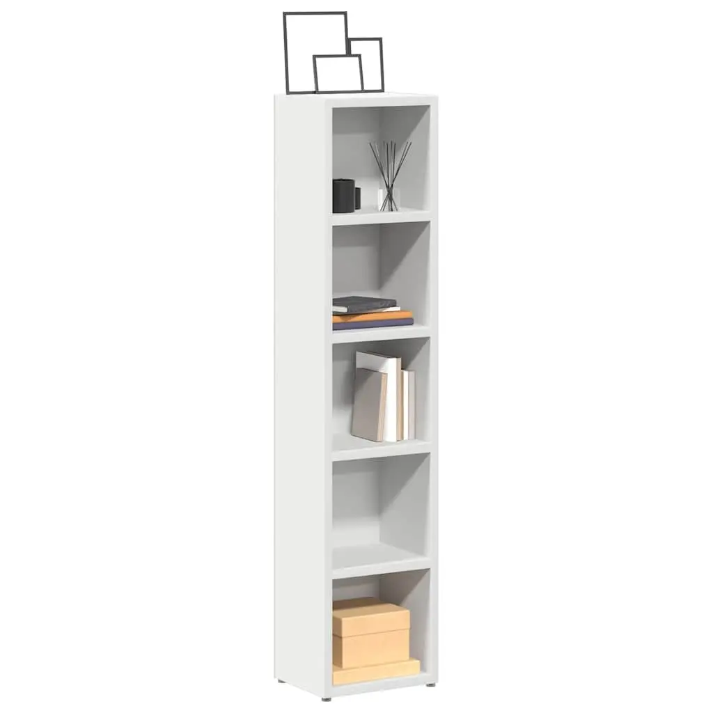CD Storage Cabinet Media Organizer 2 pcs Tall Slim White Engineered Wood