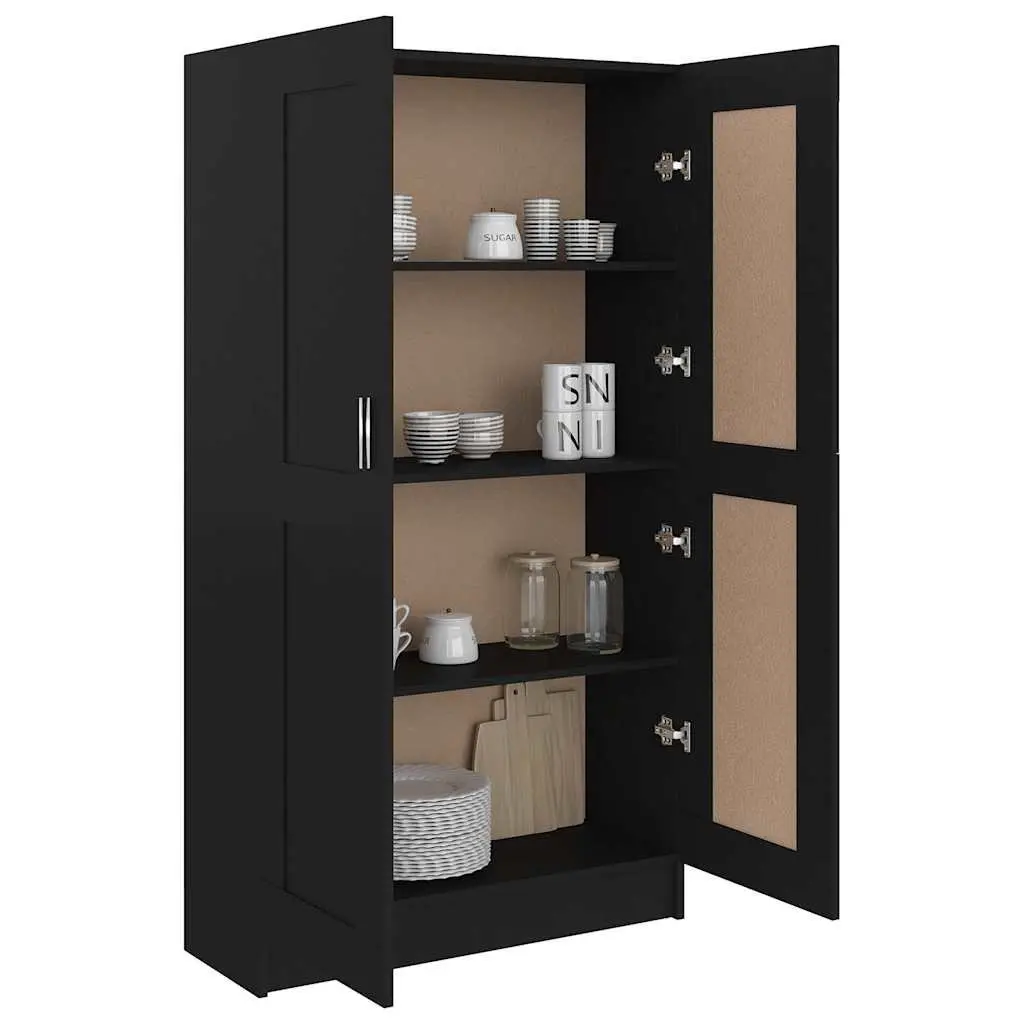 Book Cabinet Storage Shelving Unit 82.5 cm x 30.5 cm x 150 cm Black Engineered Wood with Doors and Compartments