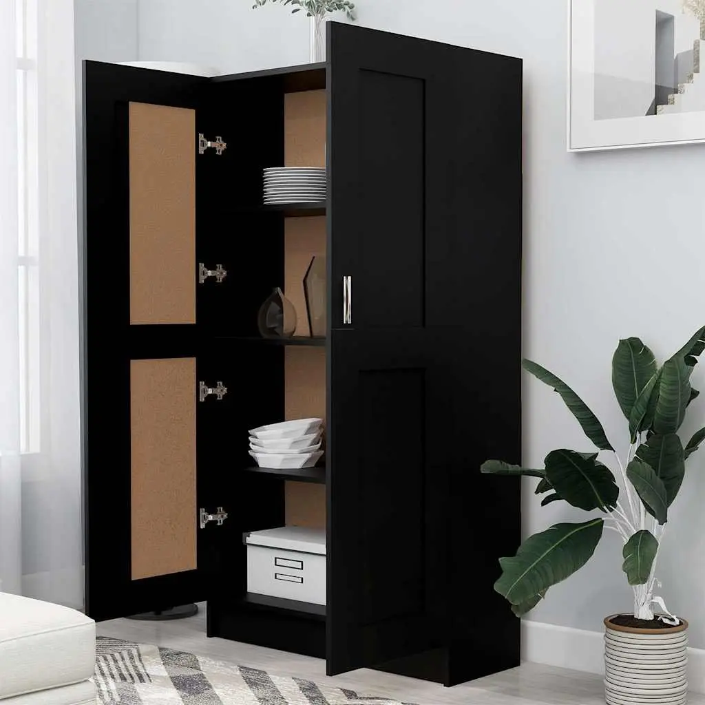 Book Cabinet Storage Shelving Unit 82.5 cm x 30.5 cm x 150 cm Black Engineered Wood with Doors and Compartments