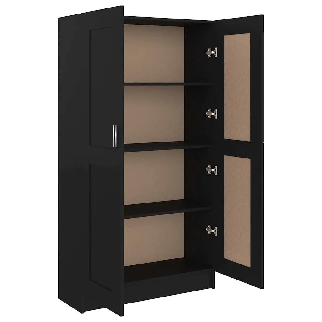 Book Cabinet Storage Shelving Unit 82.5 cm x 30.5 cm x 150 cm Black Engineered Wood with Doors and Compartments