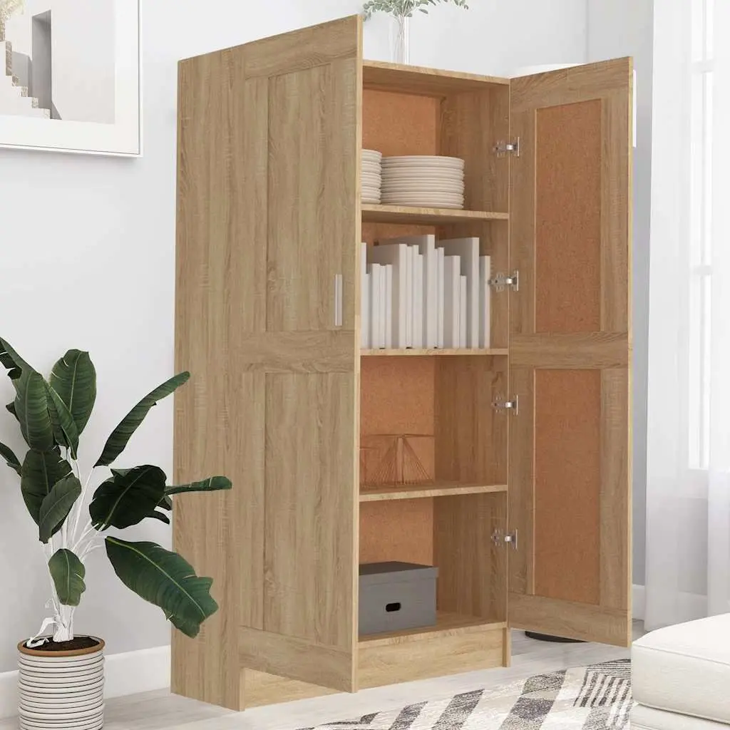 Book Cabinet with Doors and Shelves 82.5x30.5x150 cm Brown Standing Storage Unit