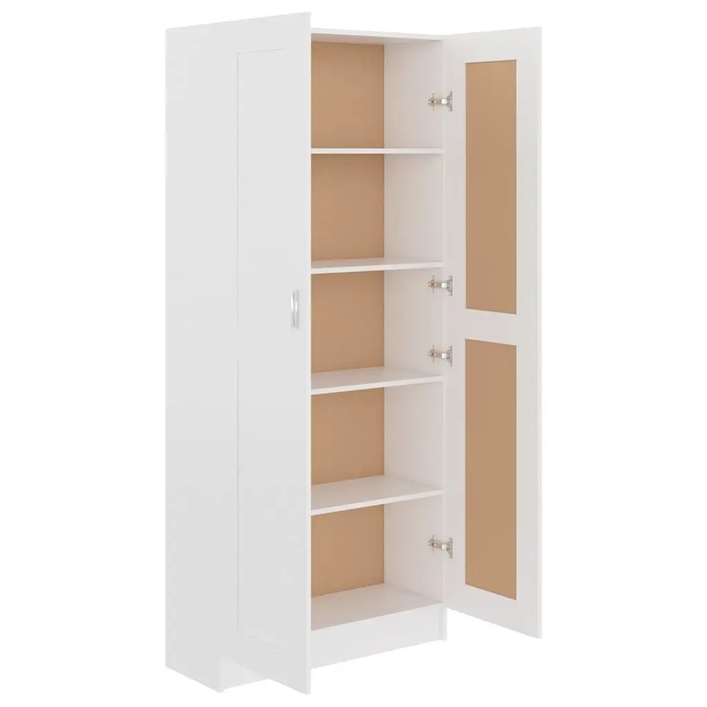 Book Cabinet Storage Shelf 5 Compartments 2 Doors White Home Office