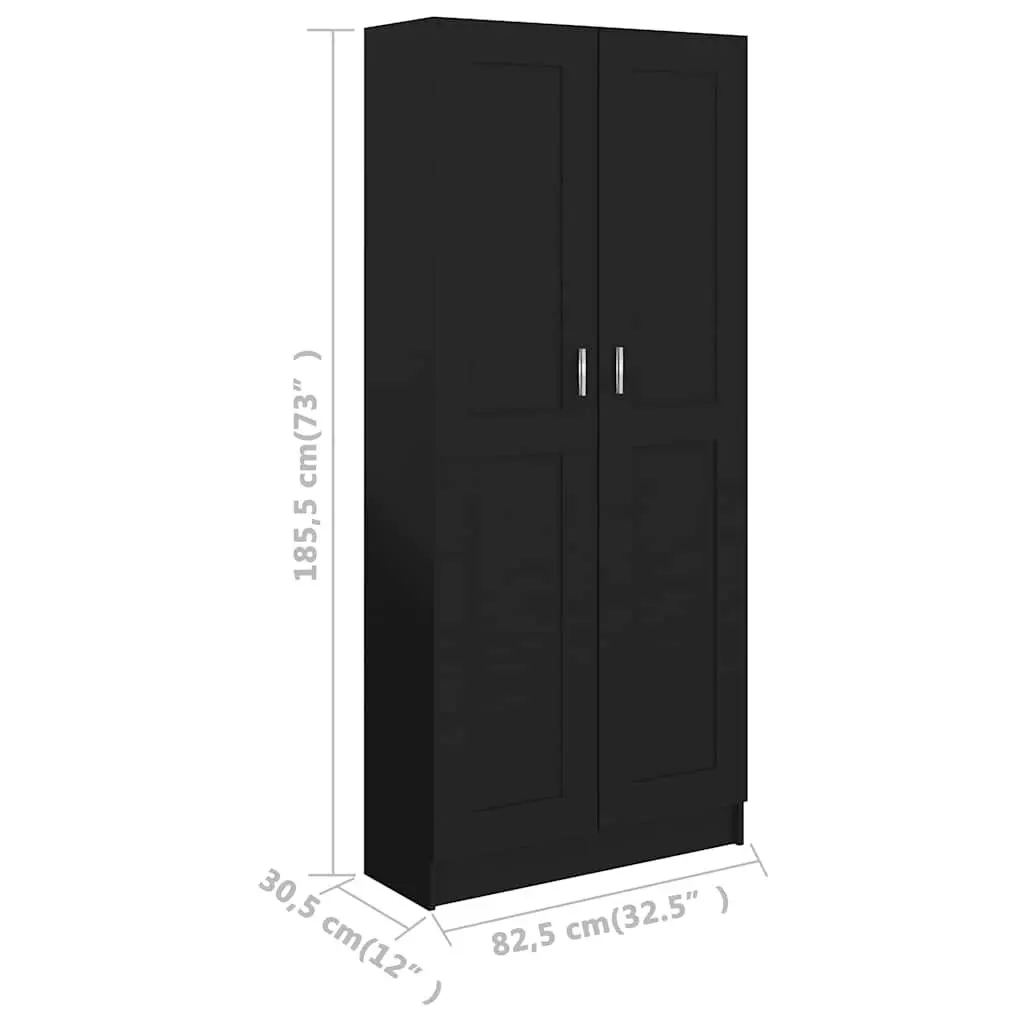 Book Cabinet Storage Shelving Unit 82.5x30.5x185.5 cm Black 5 Compartments 2 Doors
