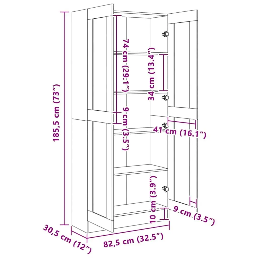 Book Cabinet Storage Shelving Unit 82.5x30.5x185.5 cm Black 5 Compartments 2 Doors