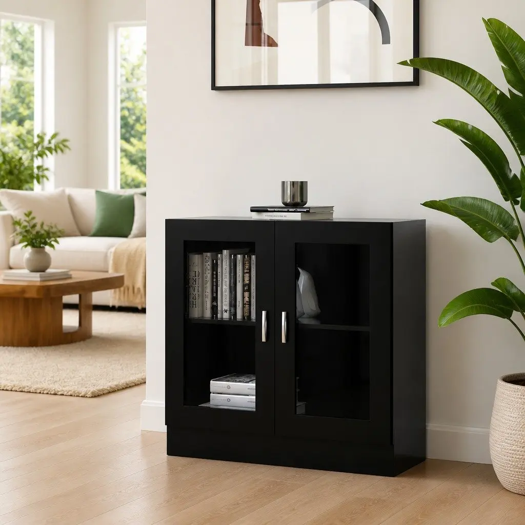 Black Display Cabinet with Ample Storage