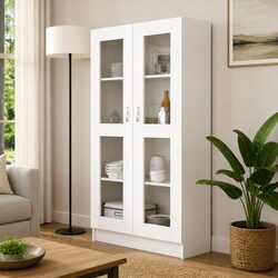 White Vitrine Cabinet Display Bookcase Standing Shelf Storage 82.5x30.5x150cm