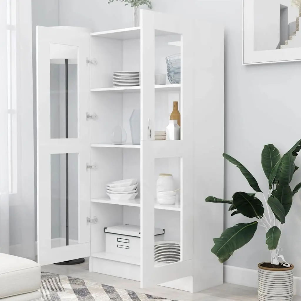 White Vitrine Cabinet Display Bookcase Standing Shelf Storage 82.5x30.5x150cm