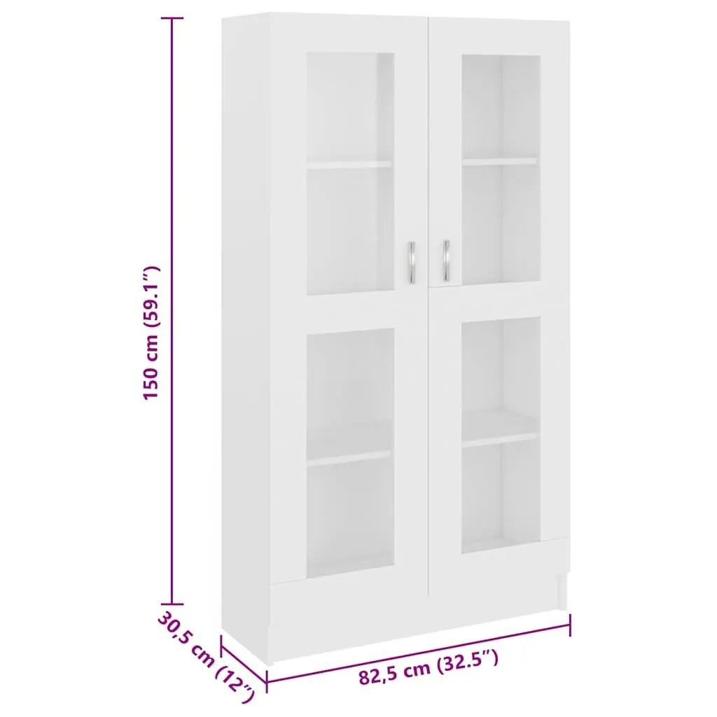 White Vitrine Cabinet Display Bookcase Standing Shelf Storage 82.5x30.5x150cm
