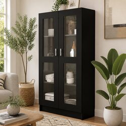 Durable Black Vitrine Cabinet with 4 Compartments
