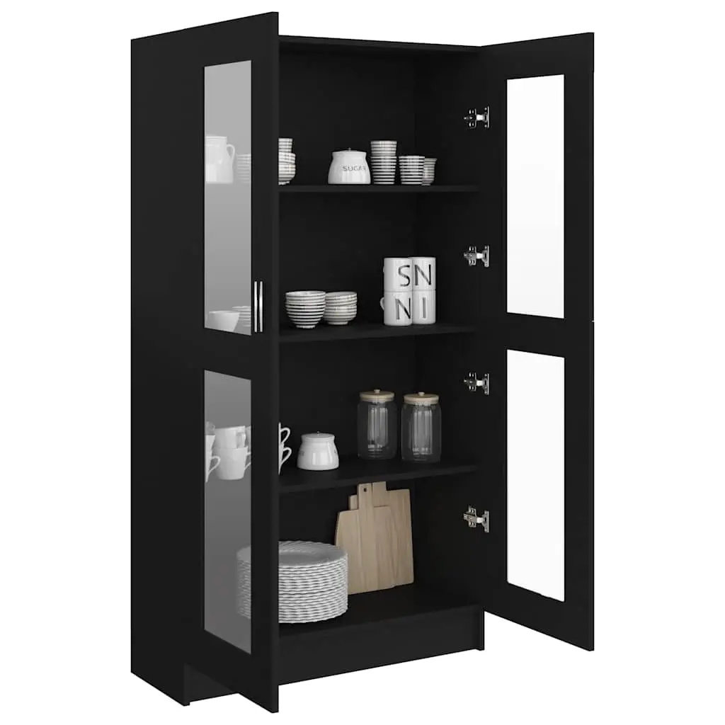 Vitrine Cabinet Display Storage 4 Compartments 2 Doors Black