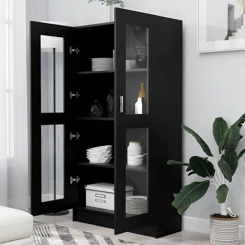 Vitrine Cabinet Display Storage 4 Compartments 2 Doors Black