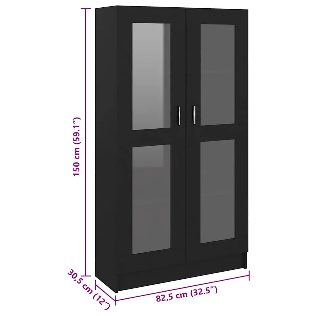 Vitrine Cabinet Display Storage 4 Compartments 2 Doors Black