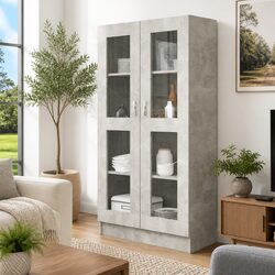 Reliable Grey Vitrine Cabinet: 4 Compartments for Storage