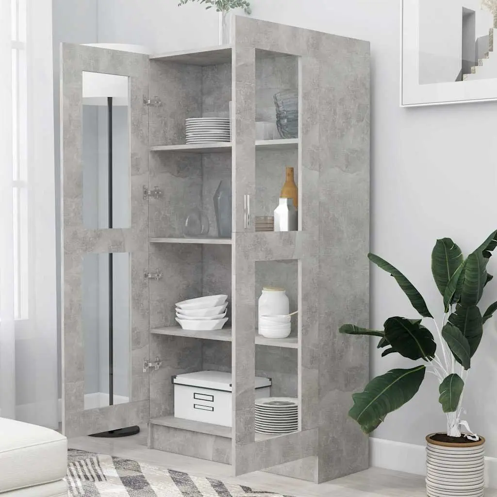 Vitrine Cabinet Grey Engineered Wood Storage Bookshelf 4 Compartments 2 Doors