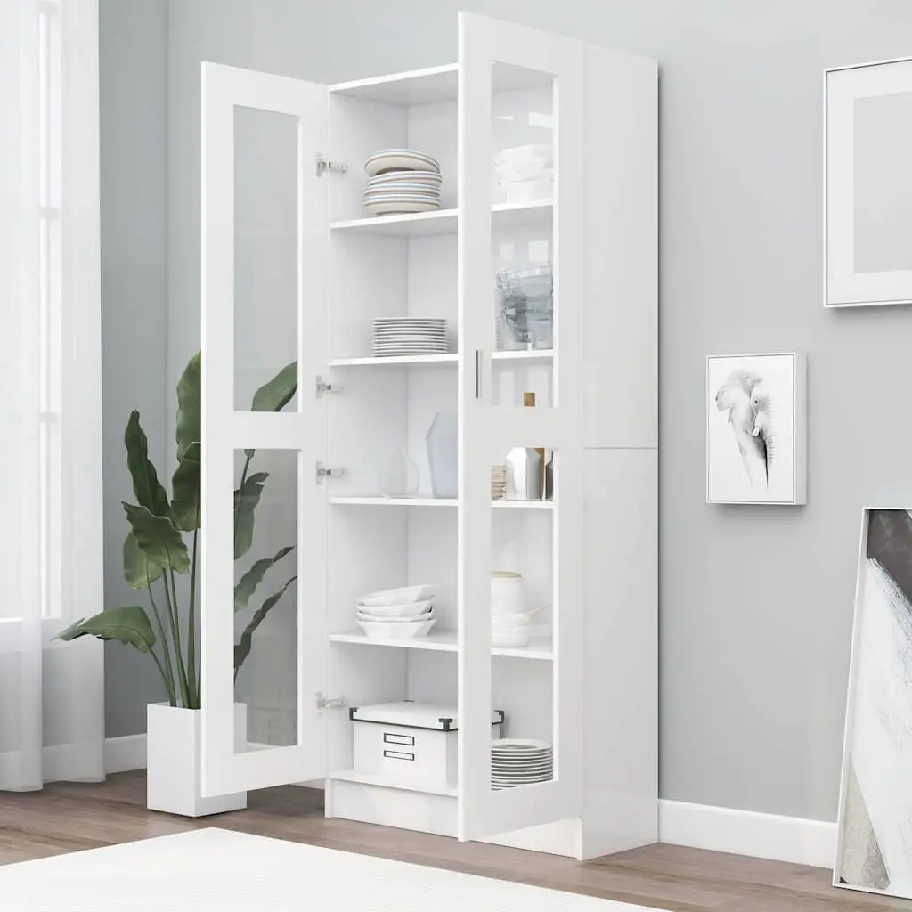 Vitrine Cabinet Storage Bookcase 82.5x30.5x185 cm White