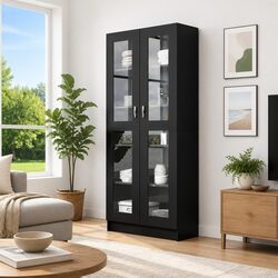 Reliable Black Vitrine Cabinet with 5 Compartments
