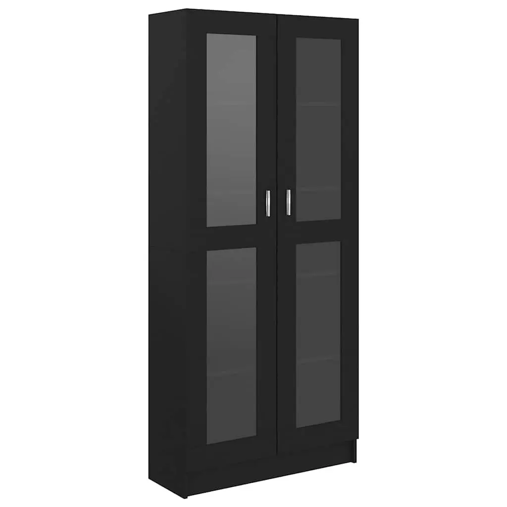 Display Cabinet Black 82.5x30.5x185cm Engineered Wood Vitrine 5 Compartments