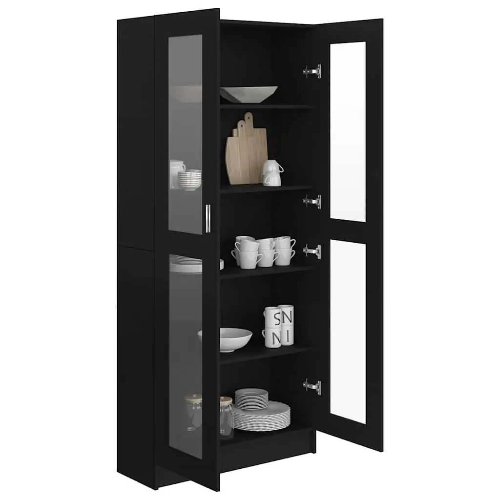 Display Cabinet Black 82.5x30.5x185cm Engineered Wood Vitrine 5 Compartments