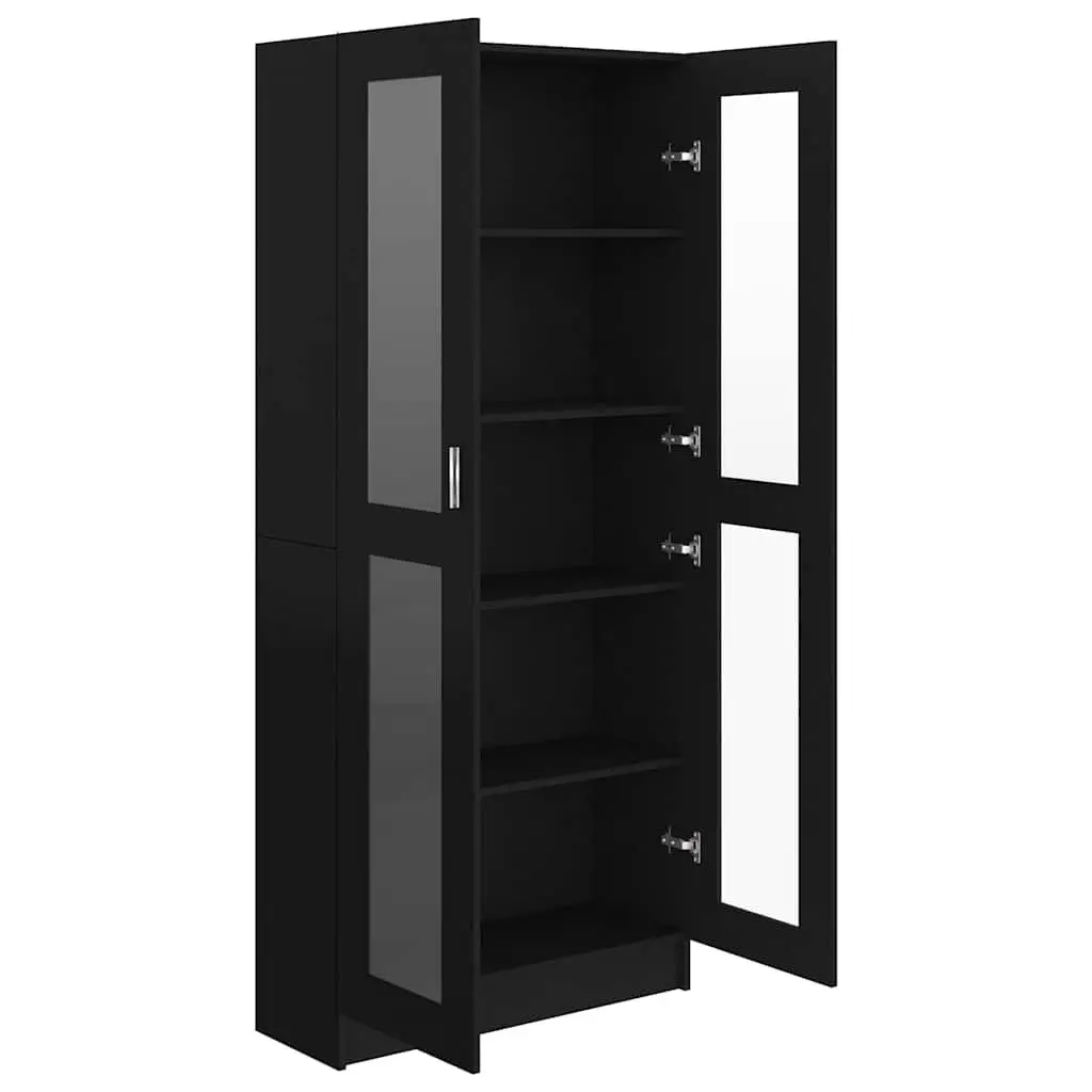 Display Cabinet Black 82.5x30.5x185cm Engineered Wood Vitrine 5 Compartments
