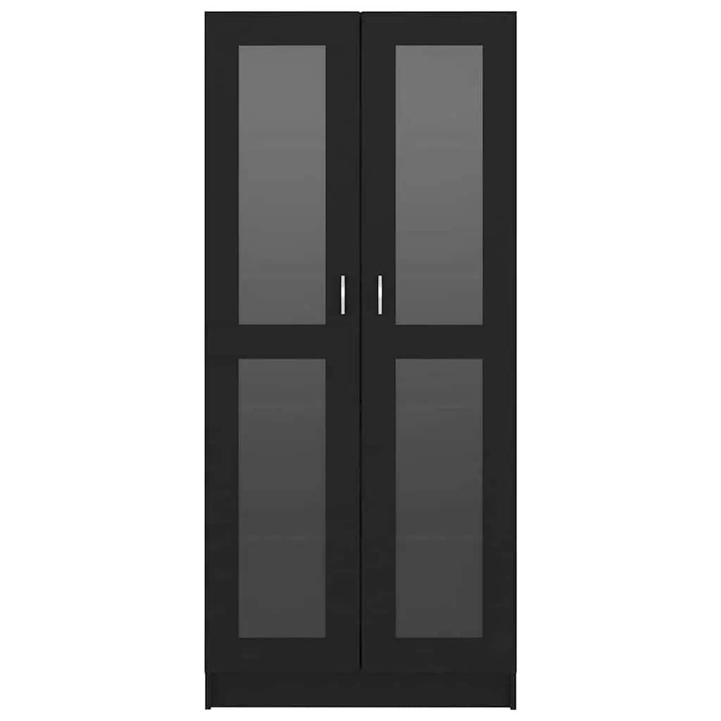 Display Cabinet Black 82.5x30.5x185cm Engineered Wood Vitrine 5 Compartments