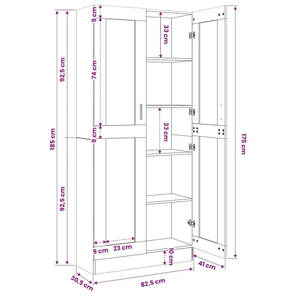 Display Cabinet Black 82.5x30.5x185cm Engineered Wood Vitrine 5 Compartments