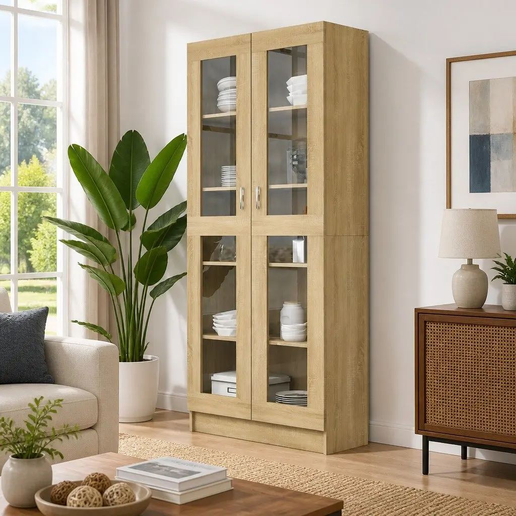 Brown Vitrine Cabinet Bookshelf with 5 Storage Sections