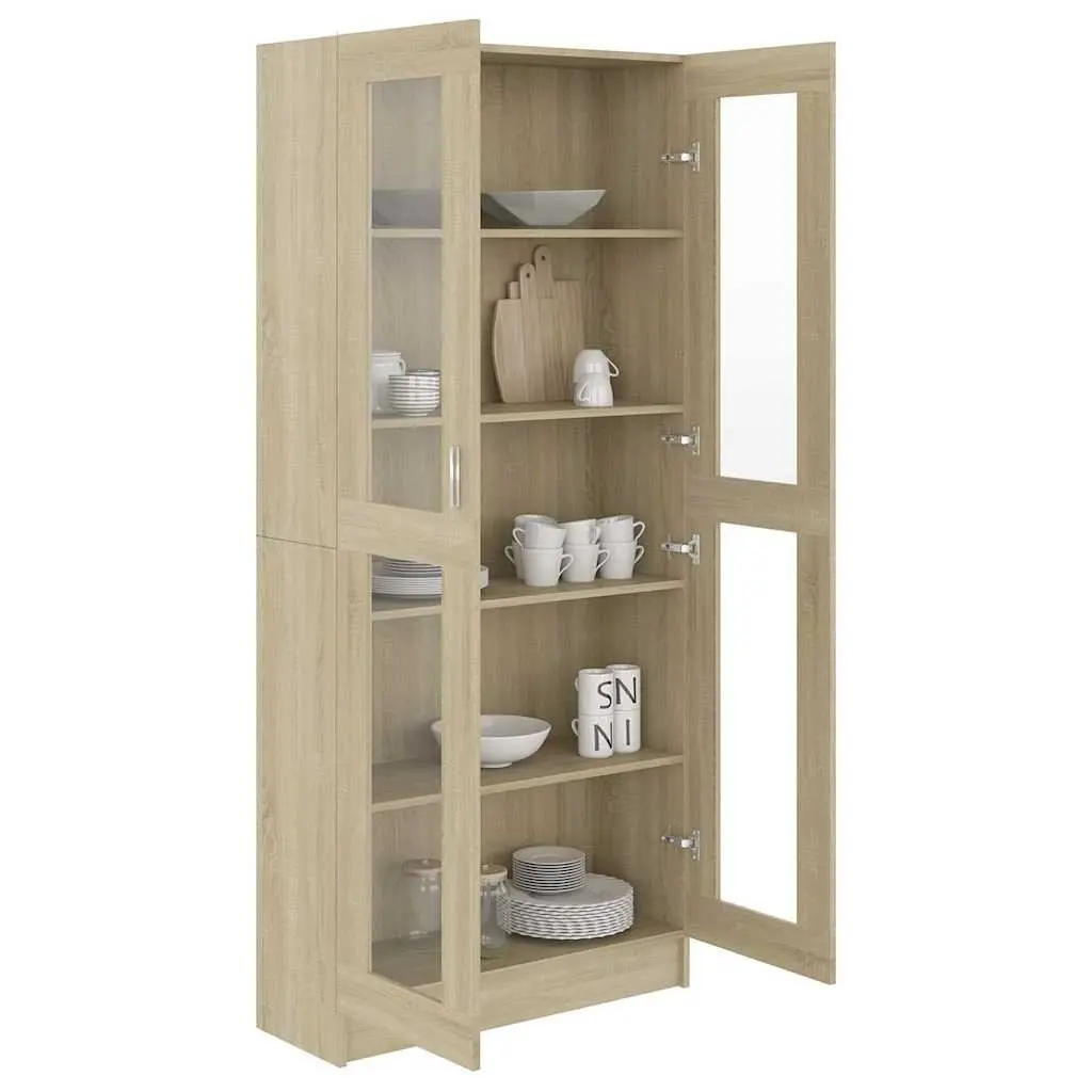Brown Vitrine Cabinet Bookshelf with 5 Storage Sections