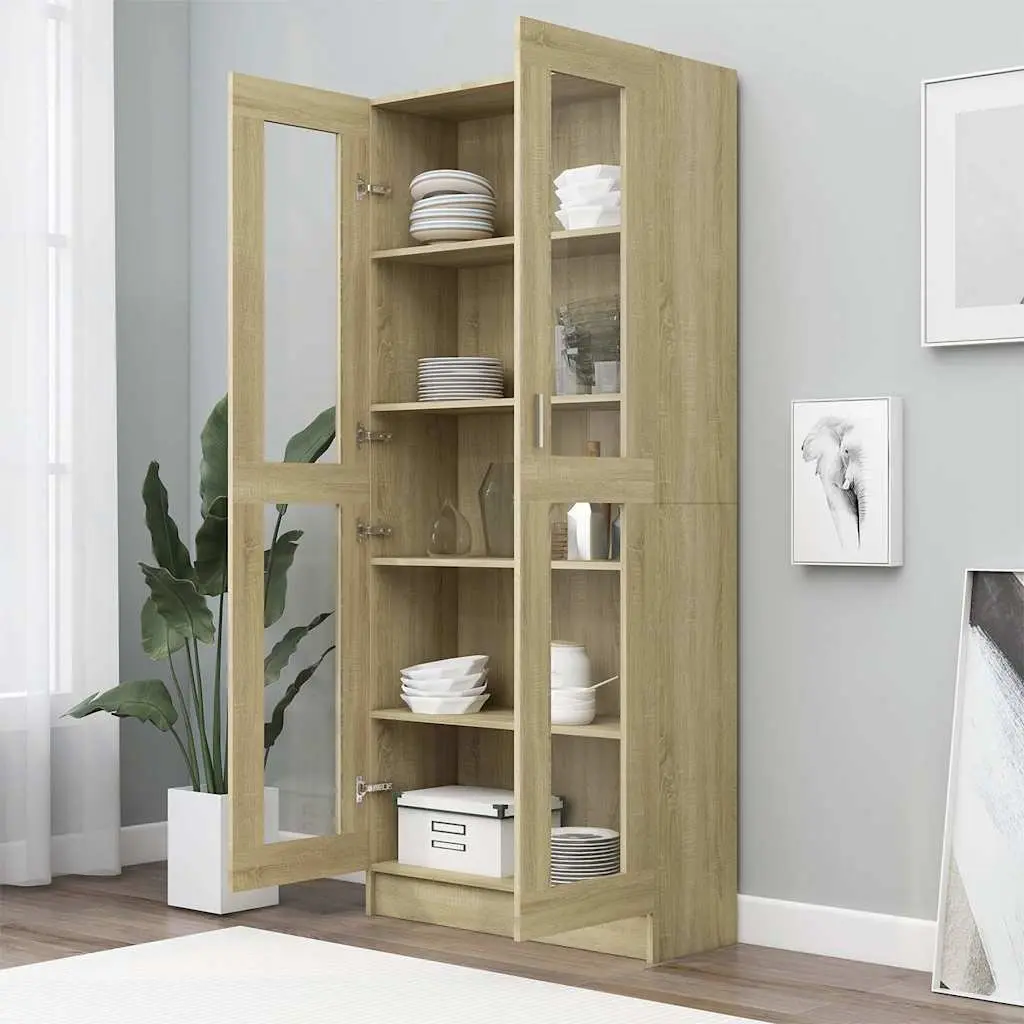 Brown Vitrine Cabinet Bookshelf with 5 Storage Sections