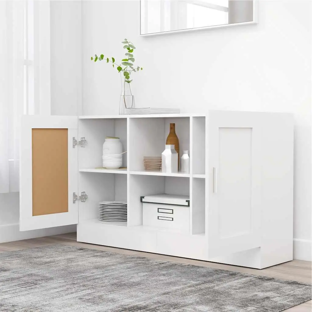 Sideboard Storage Cabinet 120cm White 2 Doors Compartments Engineered Wood