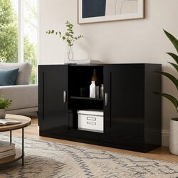 Black Sideboard Storage Cabinet 120x30.5x70cm 2 Door 2 Compartment Engineered