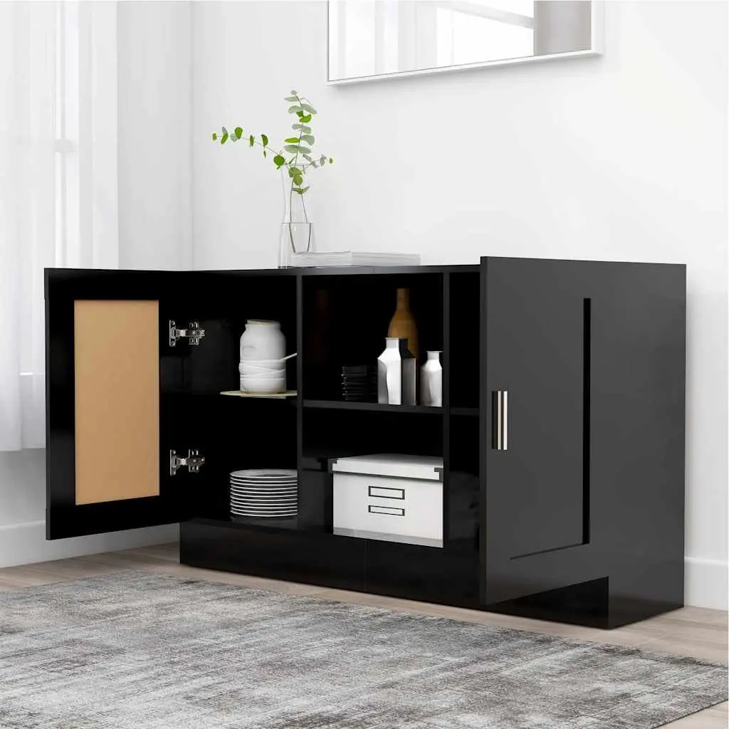 Black Sideboard Storage Cabinet 120x30.5x70cm 2 Door 2 Compartment Engineered