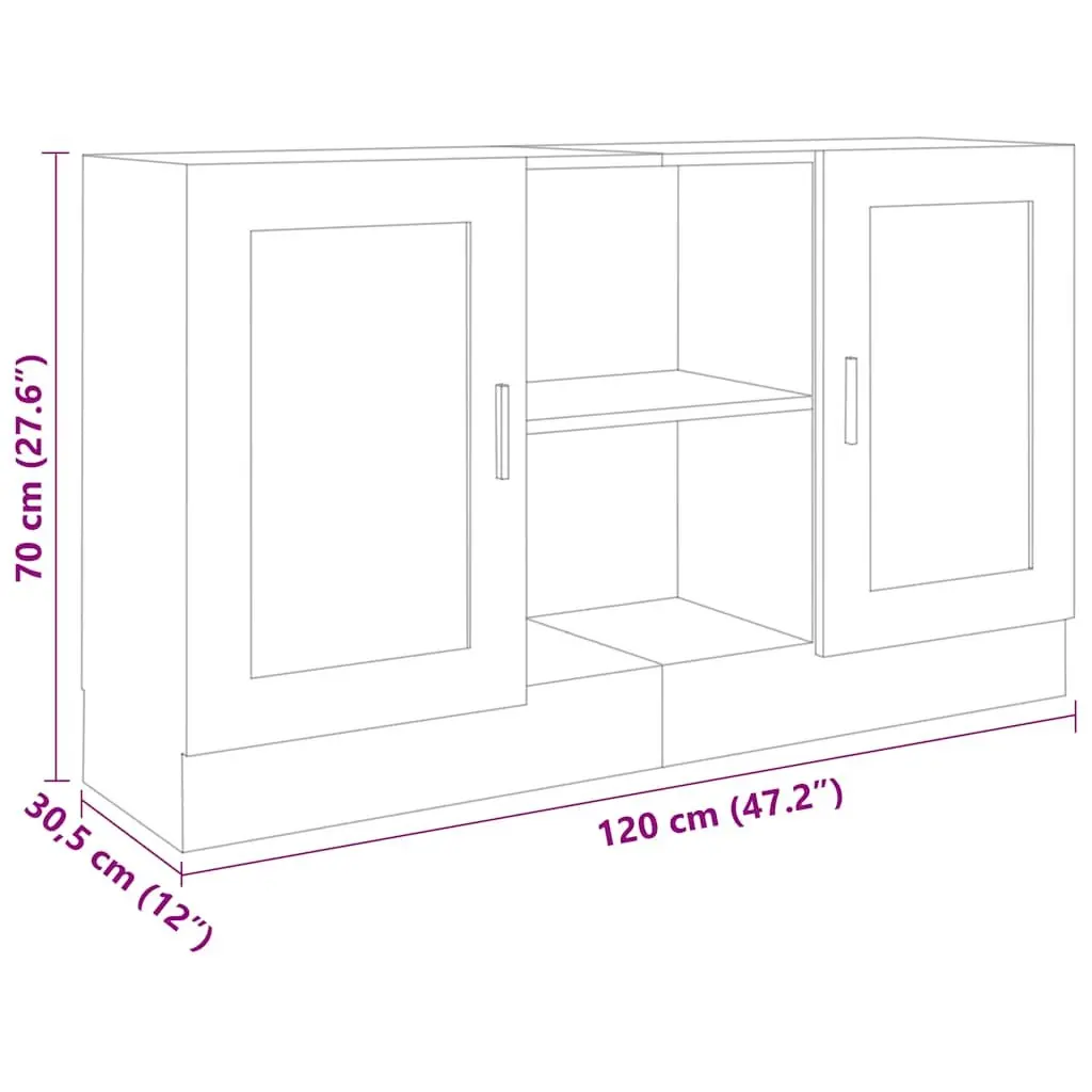 Black Sideboard Storage Cabinet 120x30.5x70cm 2 Door 2 Compartment Engineered