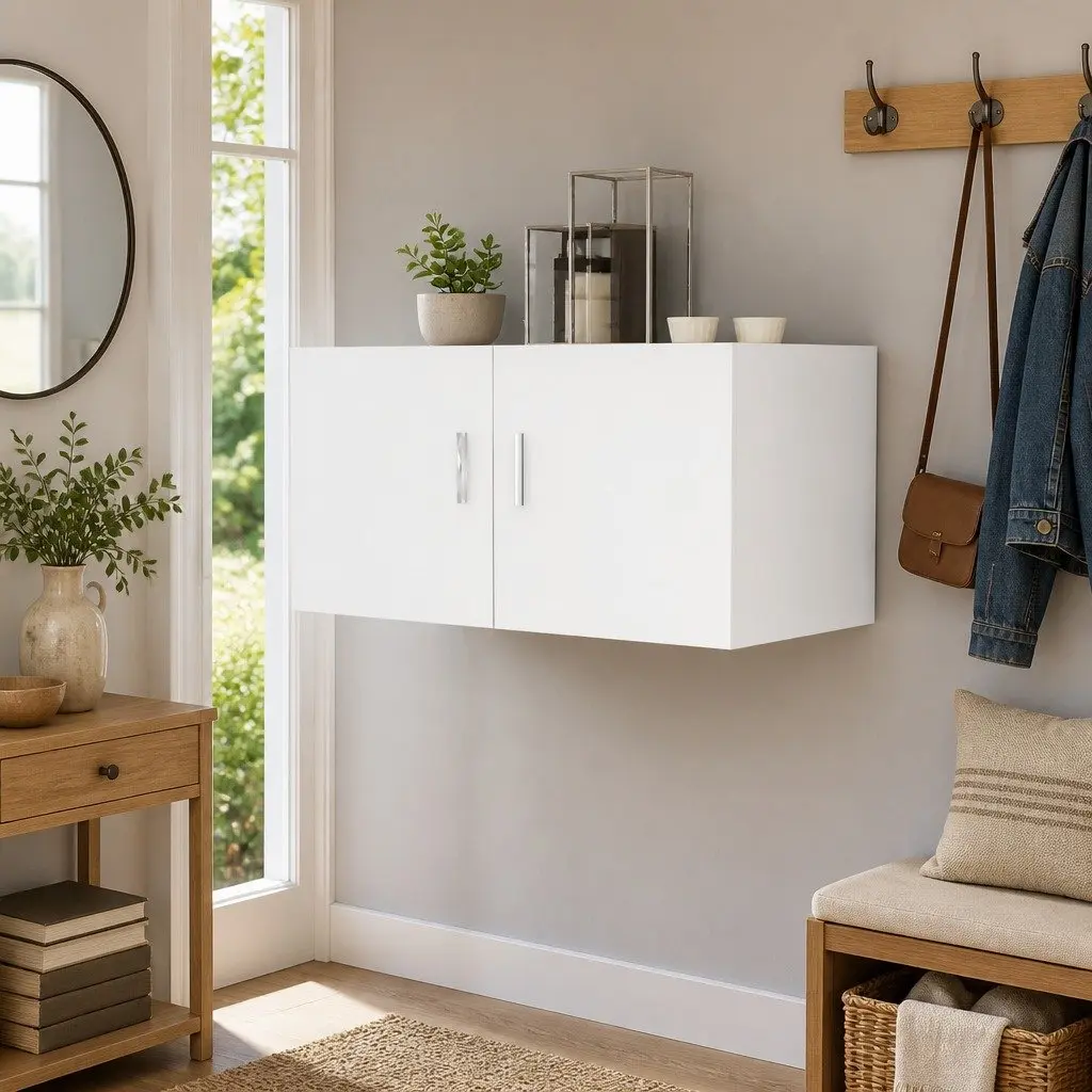 Wall Cabinet 80x39x40cm White Shelving Unit for Storage and Display with Doors