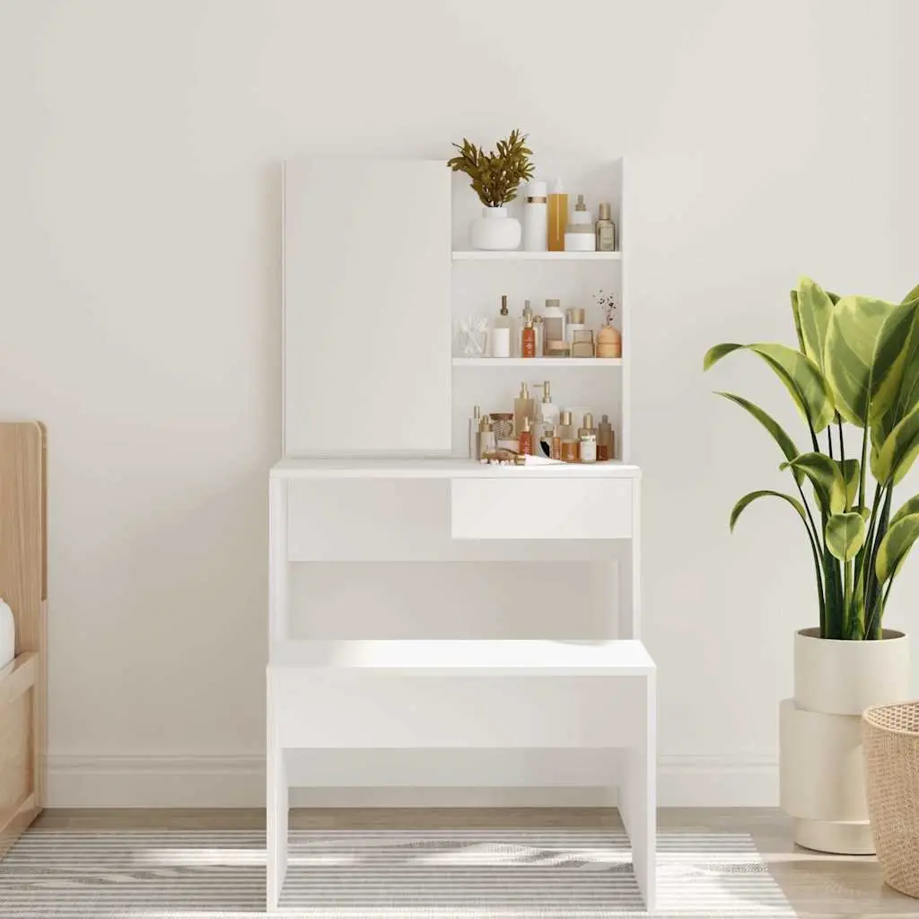 Dressing Table with Mirror Makeup Desk White Modern Furniture 74.5 x 40 x 141 cm