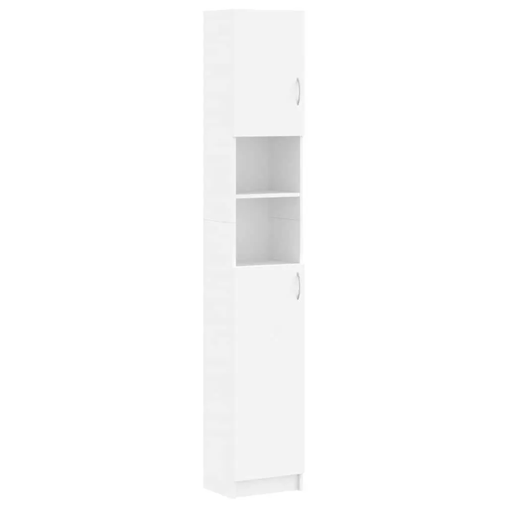 Bathroom Cabinet White 4 Shelves with Doors 2 Open Shelves Tall Cupboard