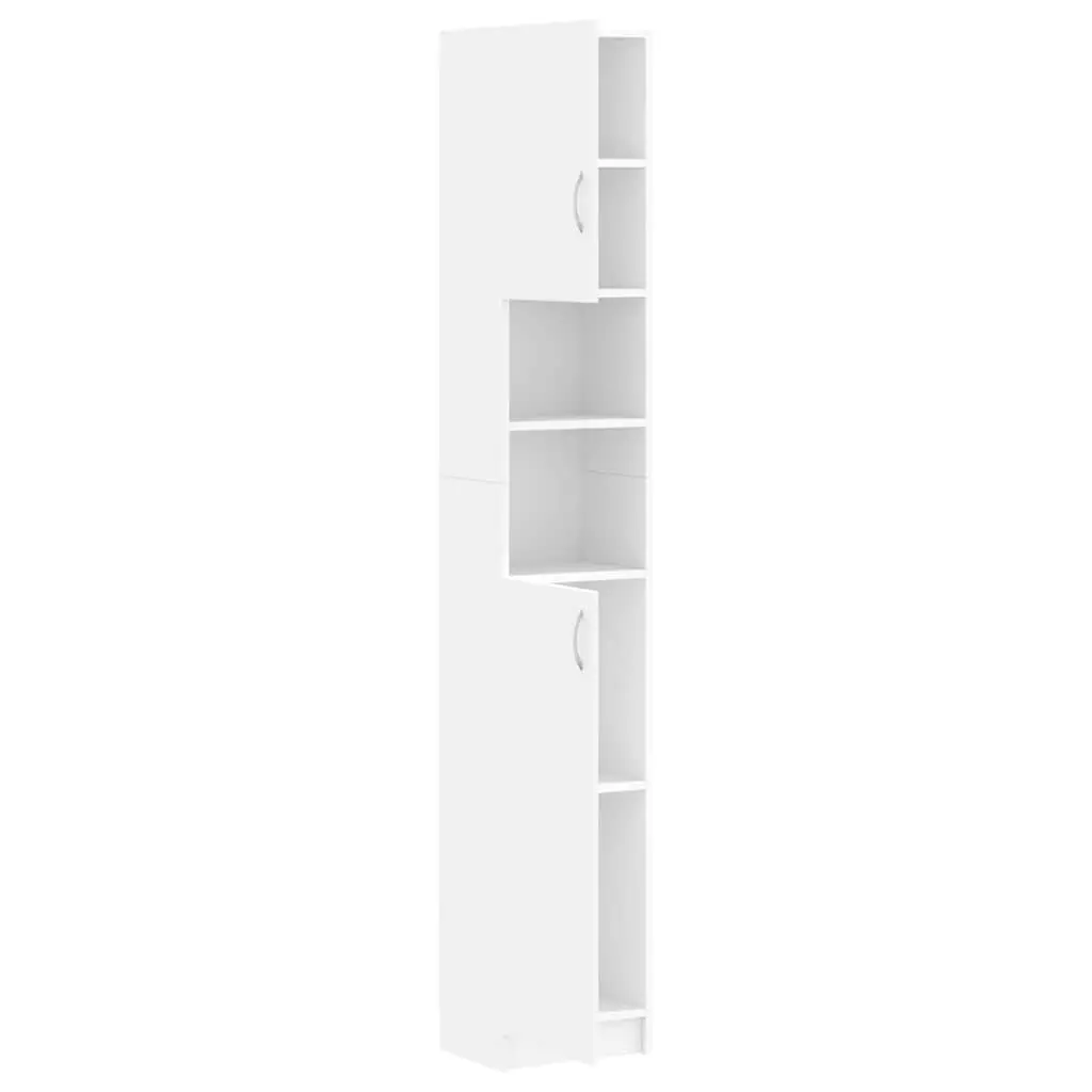 Bathroom Cabinet White 4 Shelves with Doors 2 Open Shelves Tall Cupboard