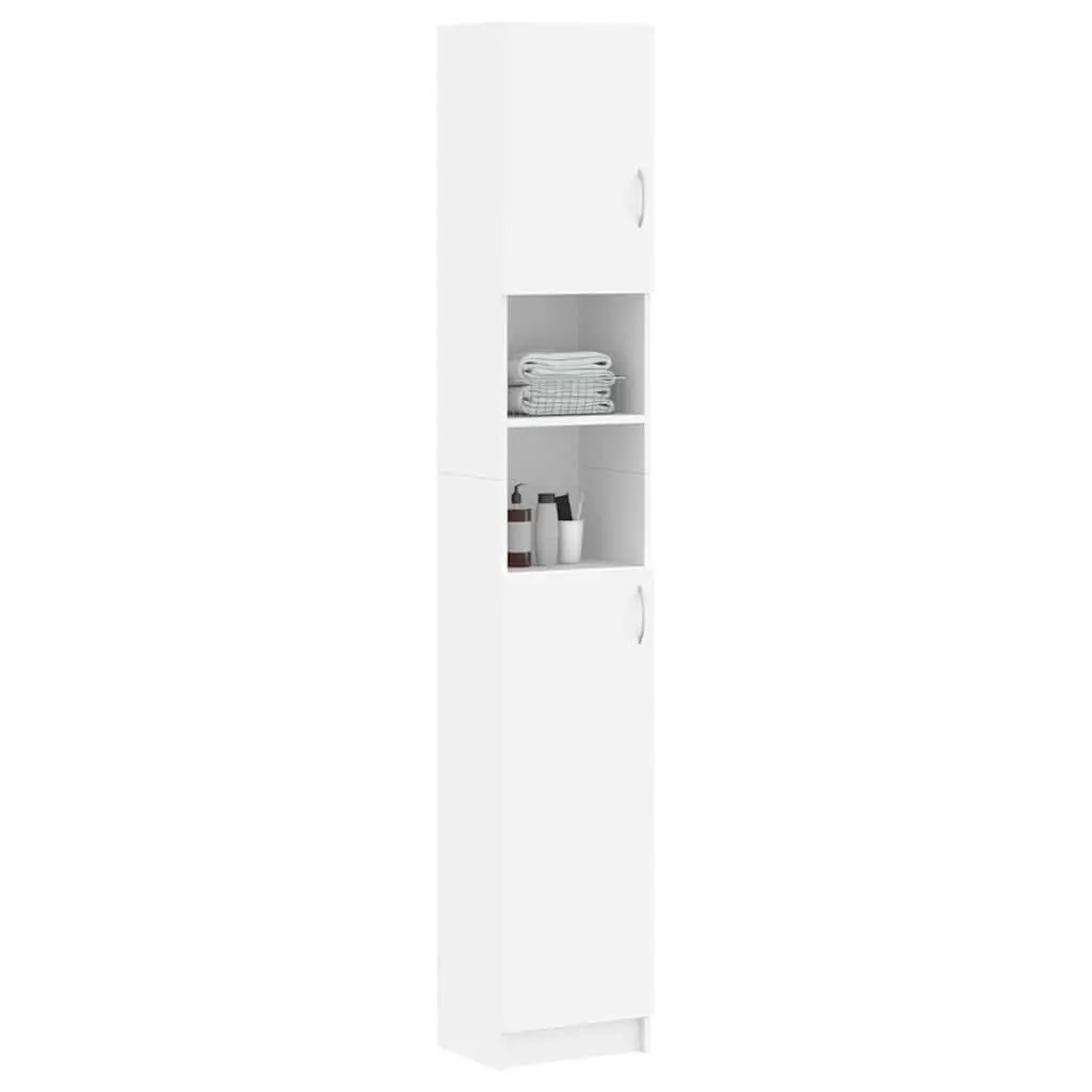 Bathroom Cabinet White 4 Shelves with Doors 2 Open Shelves Tall Cupboard