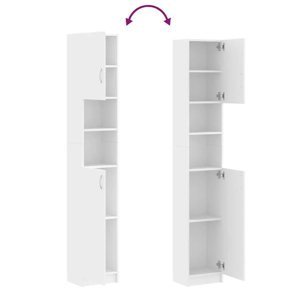 Bathroom Cabinet White 4 Shelves with Doors 2 Open Shelves Tall Cupboard